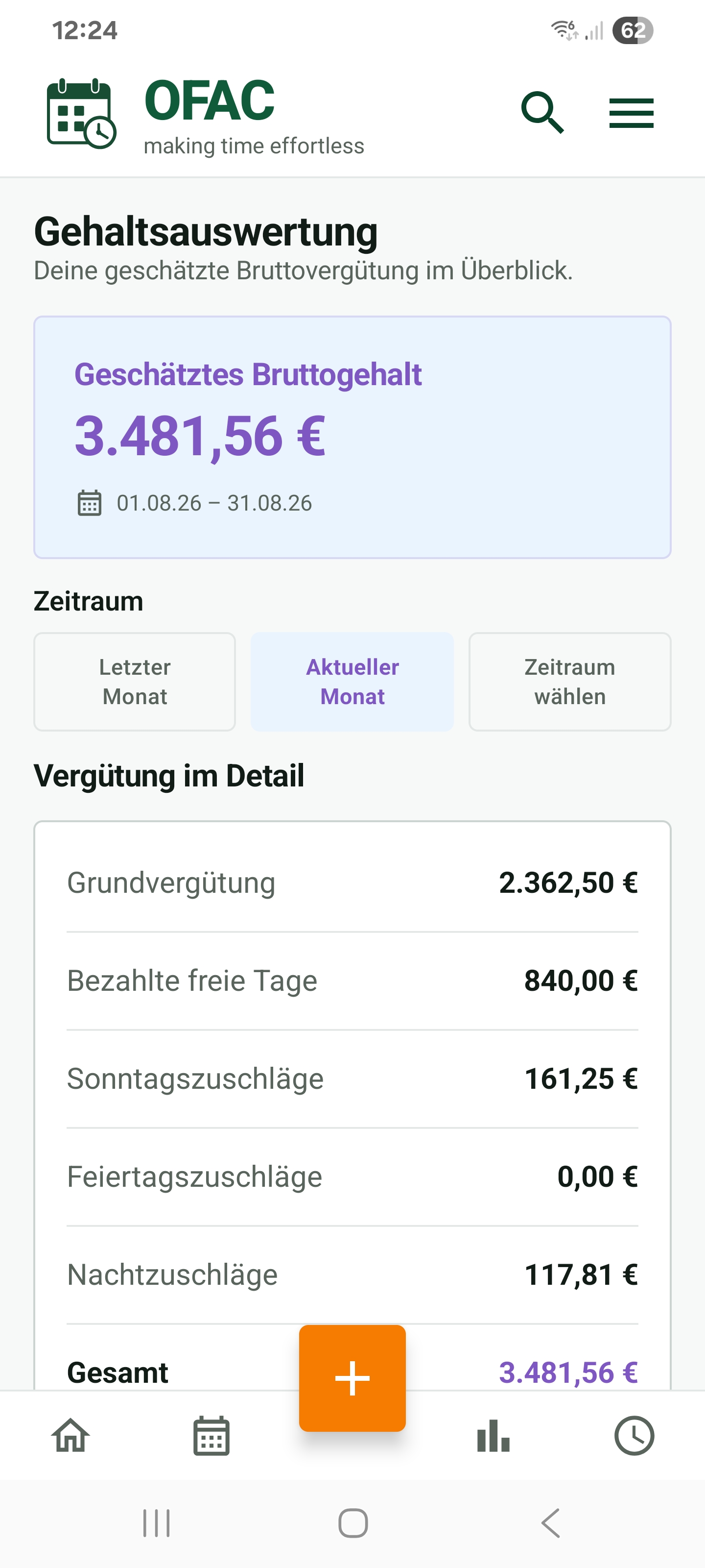 OFAC Gehaltsübersicht mit Grundvergütung und Zuschlägen