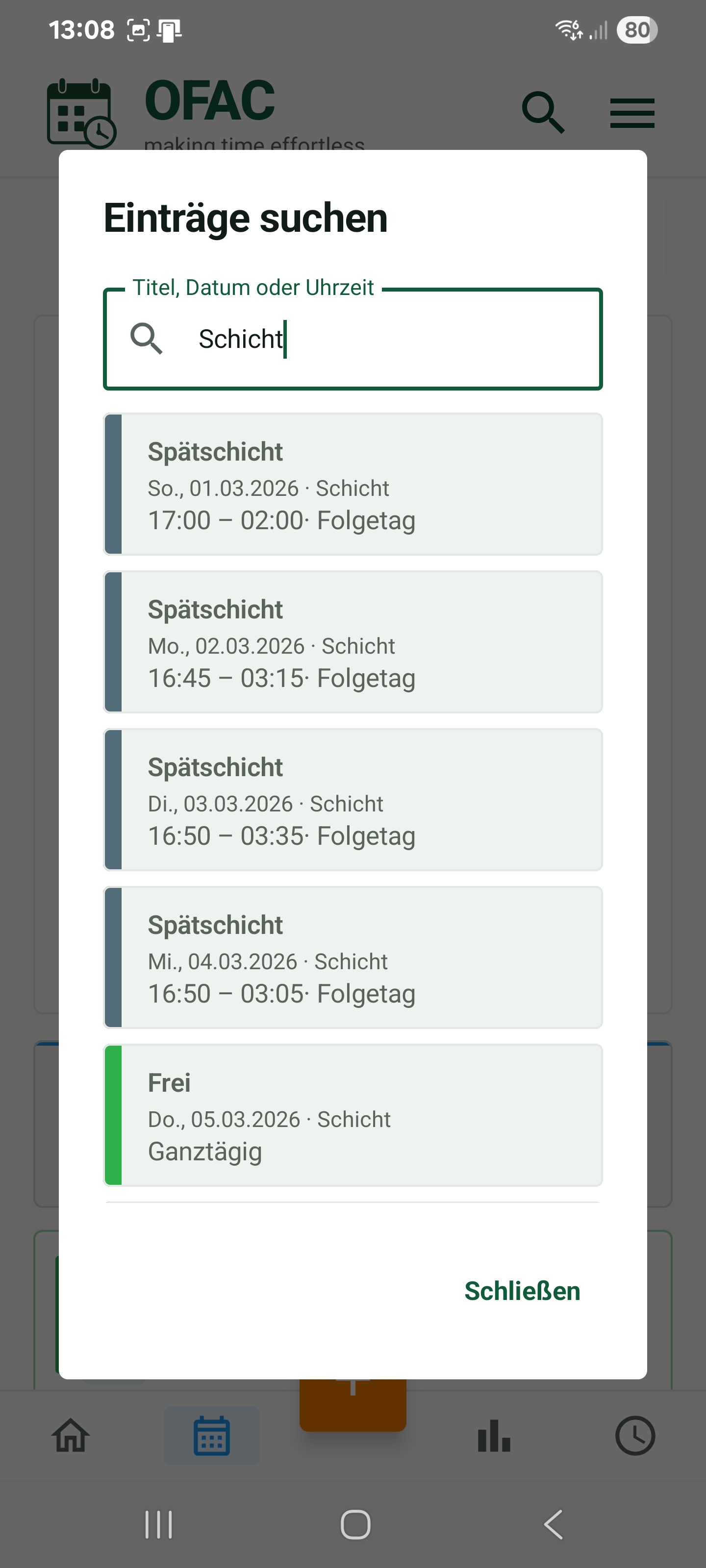 OFAC Suche mit gefundenen Frühschichten