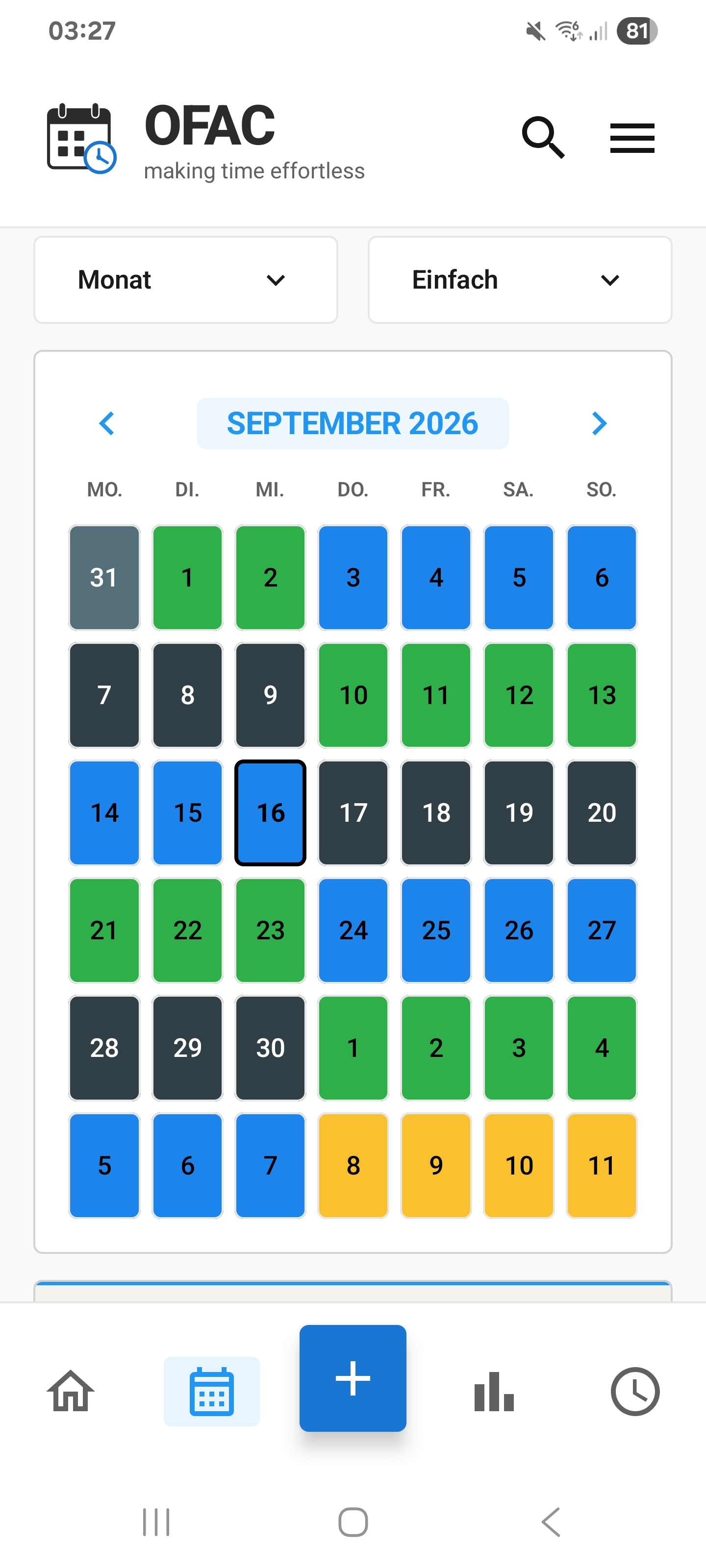 OFAC App – aktuelle Kalenderansicht